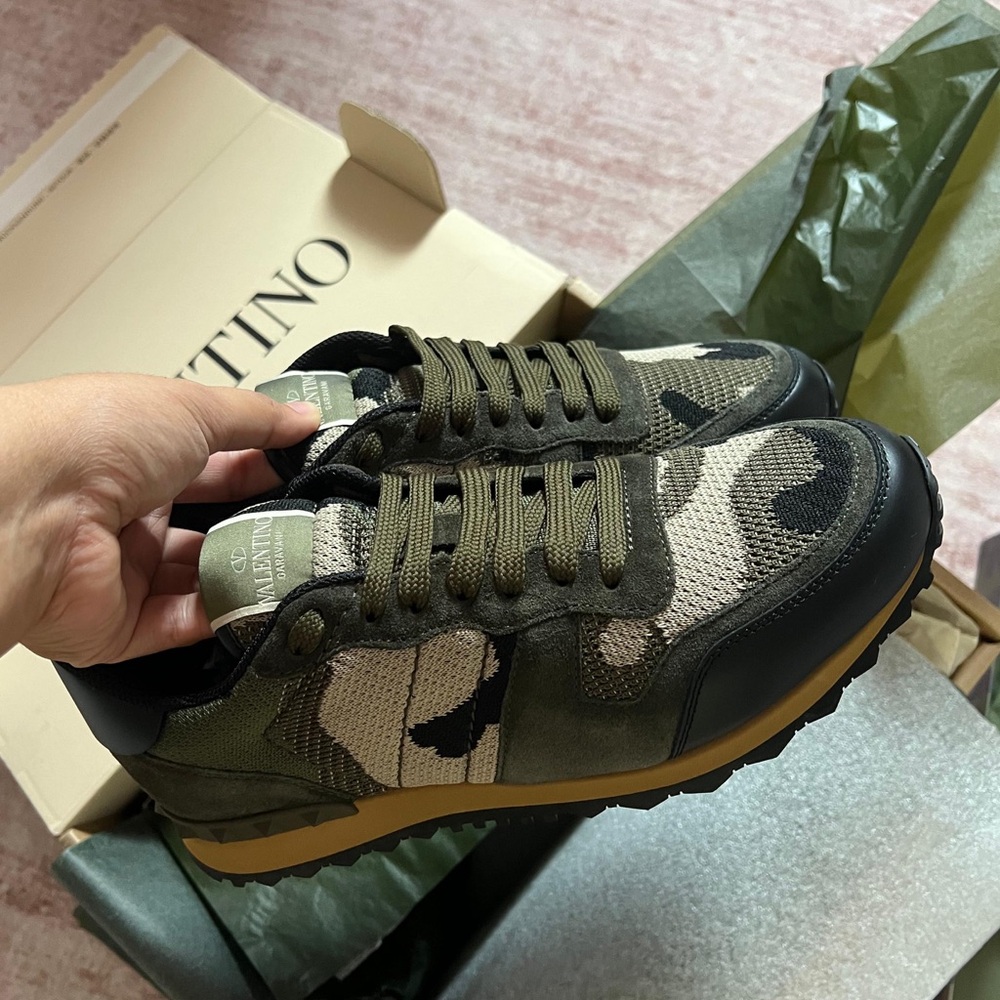 Valentino Men's Camouflage Sneakers - Olive and Black